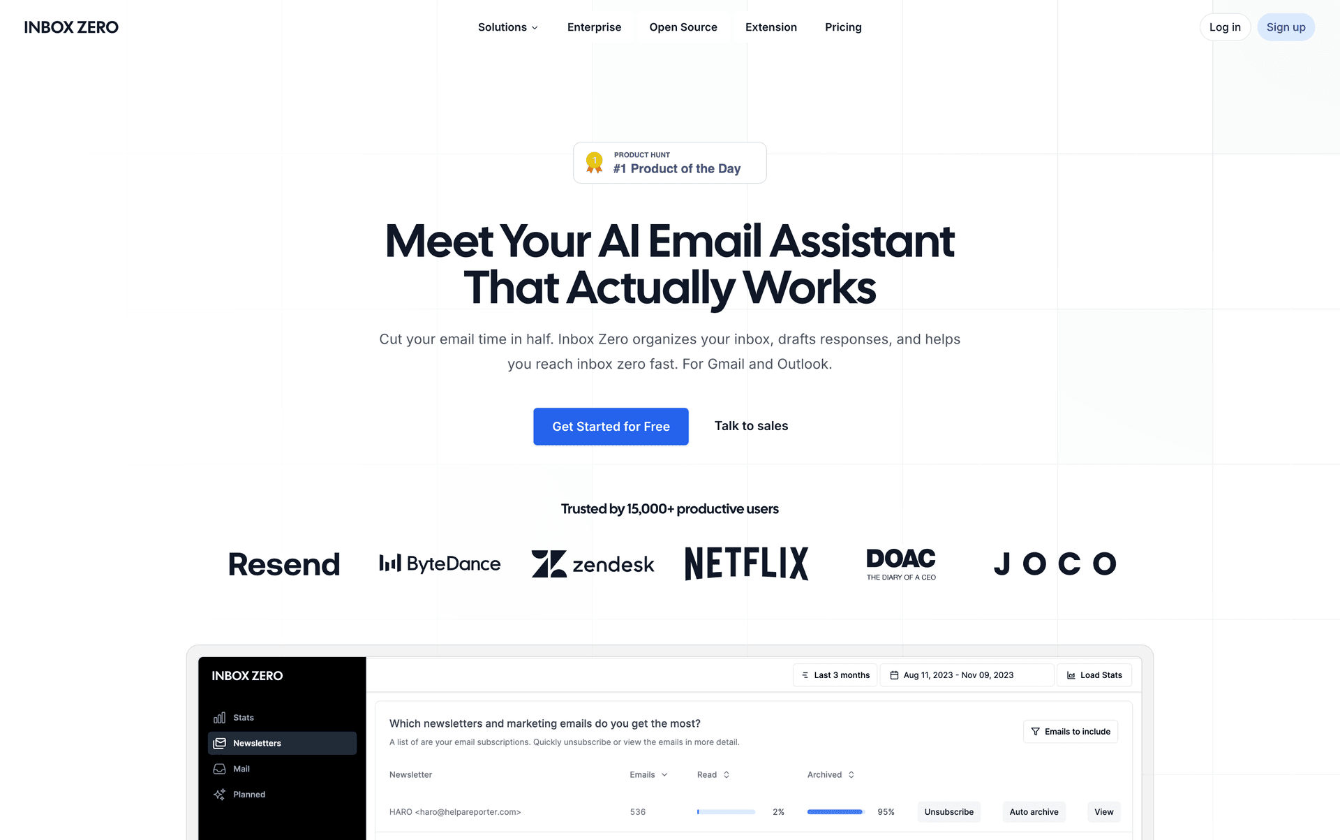 Inbox Zero's website interface